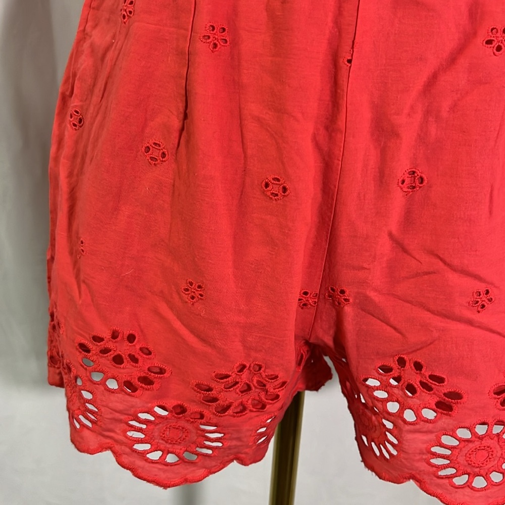 NWOT Japan Coral Pink Embroidered Floral Eyelet Sleeveless Cotton Romper - Picture 8 of 16
